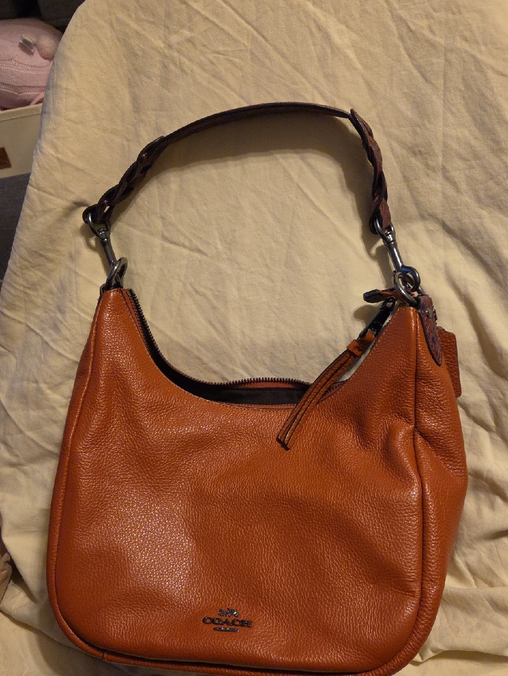 Coach Pebbled Leather Shoulder Bag in Cognac